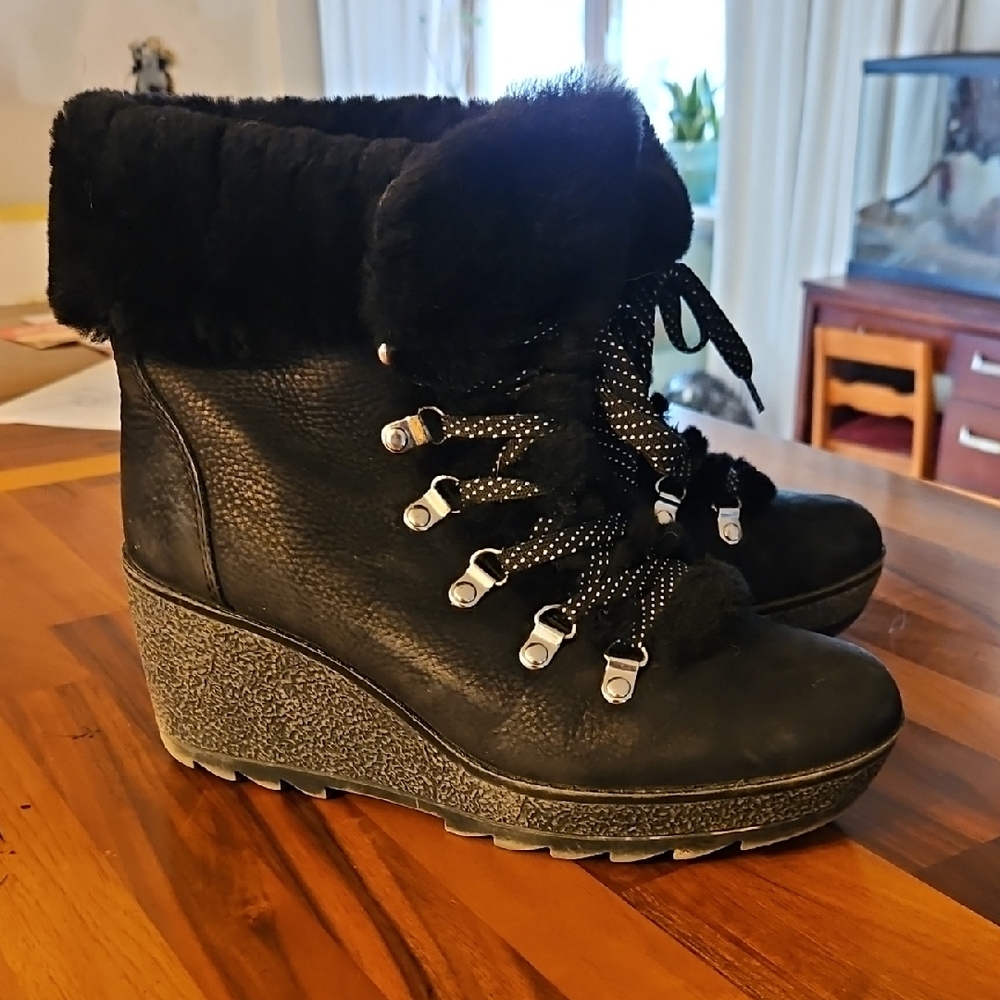 J CREW Nordic Black Wedge Ankle Boots